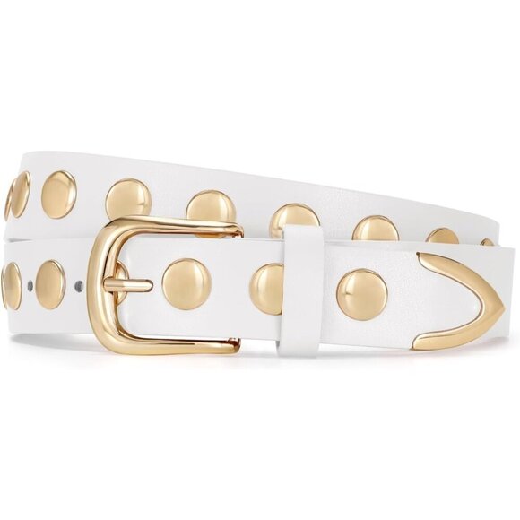 Women\'s White Fashion Leather Belt Punk Studded Belt for Jeans Pants Dresses main image 8
